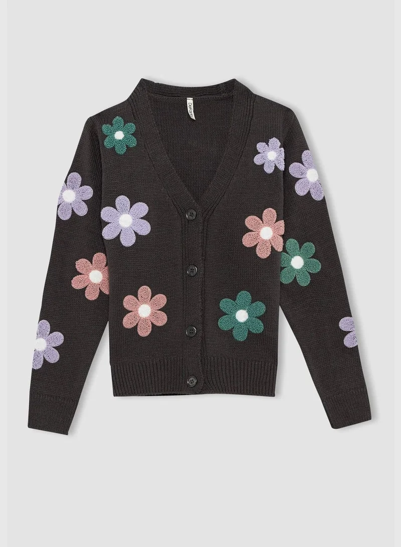 DeFacto Girl Regular Fit V-Neck Long Sleeve Tricot Cardigan