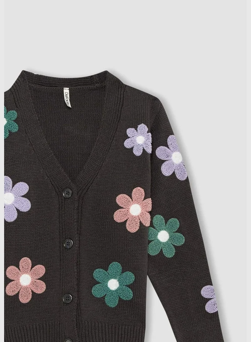 DeFacto Girl Regular Fit V-Neck Long Sleeve Tricot Cardigan