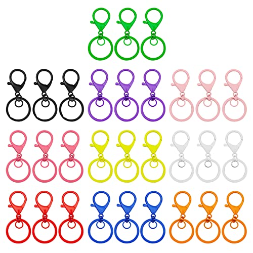 Oubaka 30Pcs Lobster Claw Clasps Keychain for Jewelry Making,Colorful Metal Lobster Clasp Swivel Trigger Clips with Jump Rings Flat Split Keychain Ring for DIY Craft Jewelry Making(10 Colors) - Image 1