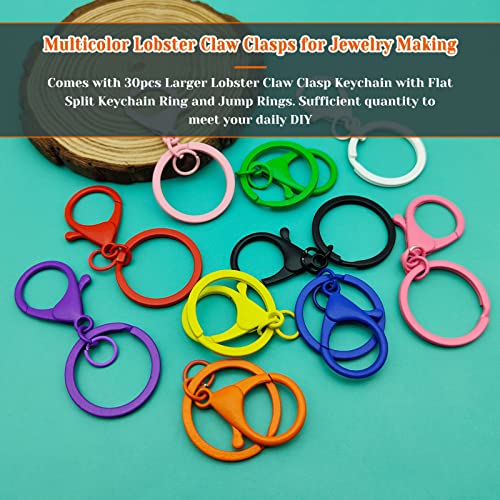 Oubaka 30Pcs Lobster Claw Clasps Keychain for Jewelry Making,Colorful Metal Lobster Clasp Swivel Trigger Clips with Jump Rings Flat Split Keychain Ring for DIY Craft Jewelry Making(10 Colors) - Image 2