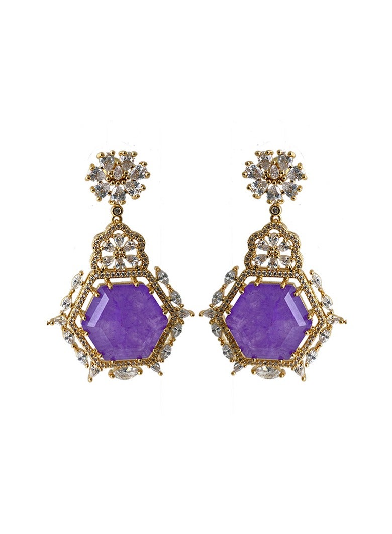 Generic 925 Sterling Silver Zirconia Rhinestones Purple Hexagon Dangle Earrings for Women and Girls Fashion Comes with a Gift Box Everyday Jewelry - Image 1