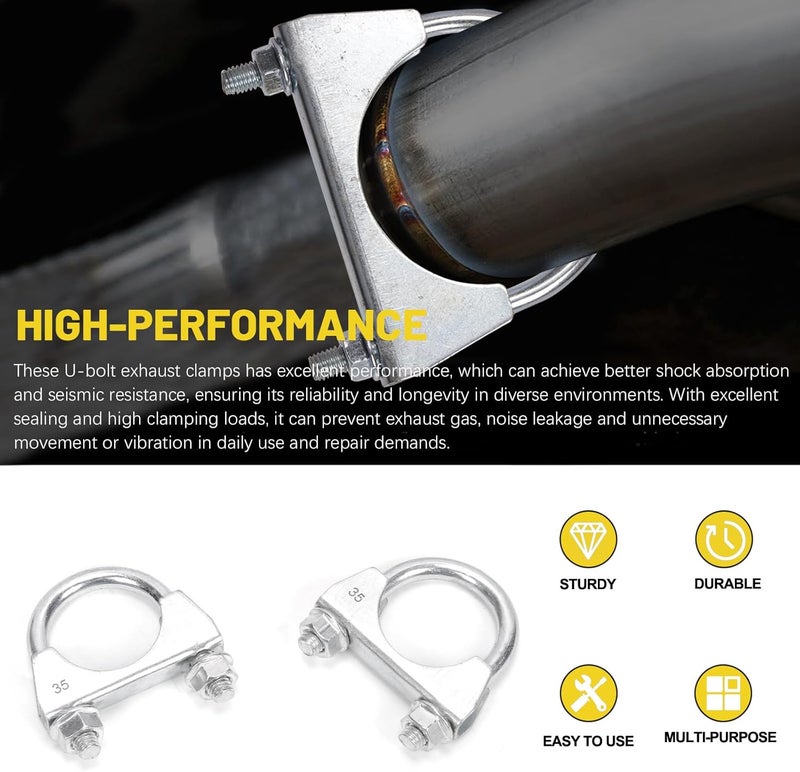 Mardatt 2Pcs 1-2/5"(35mm) Exhaust U Clamps, U Bolt Saddle Muffler Clips, Silver Steel, Industrial, 0.685" Depth - Image 4