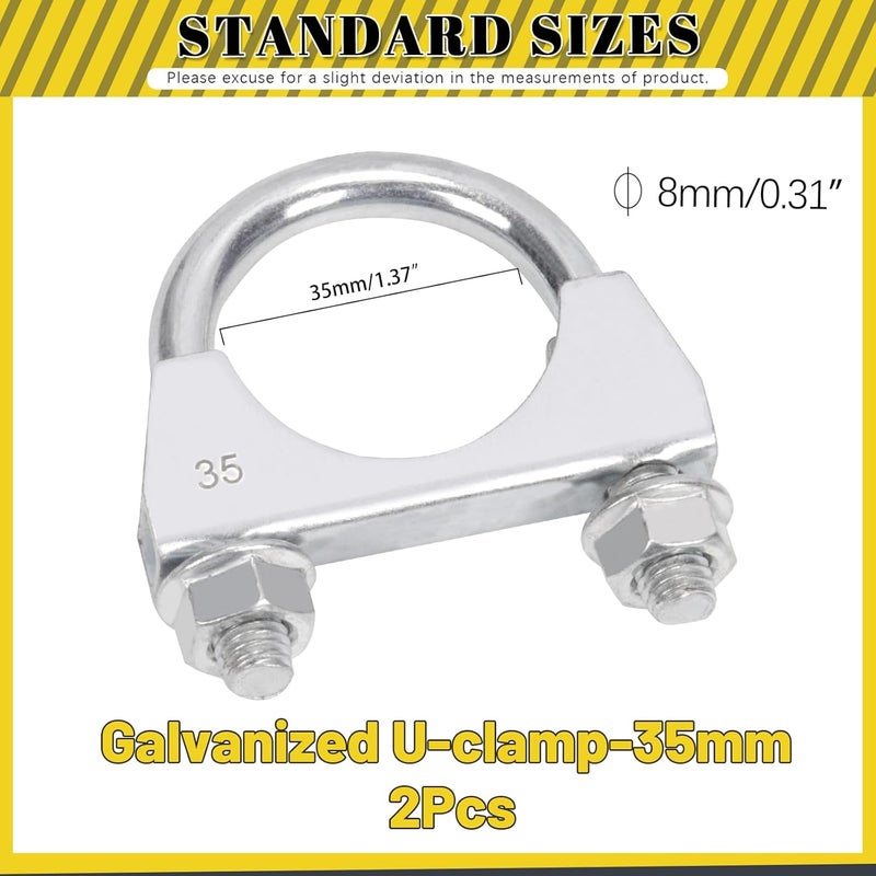 Mardatt 2Pcs 1-2/5"(35mm) Exhaust U Clamps, U Bolt Saddle Muffler Clips, Silver Steel, Industrial, 0.685" Depth - Image 2
