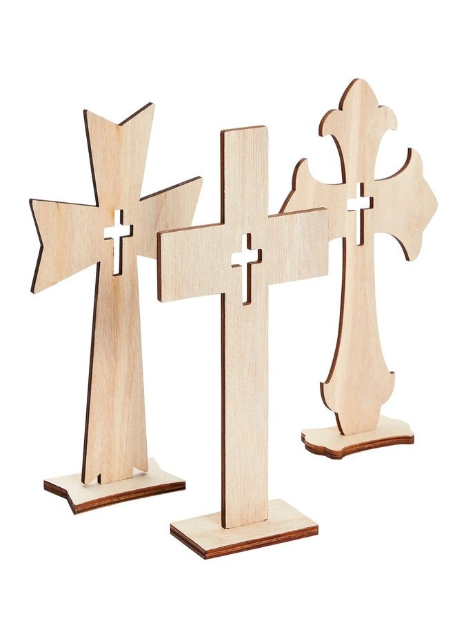 Bright Creations Wooden Crosses for Crafts - DIY Blanks to Paint & Cross Decor with Stands - Baptism Table Centerpieces & Favors - 12-Pack, 3 Sizes, Light Brown - Image 4