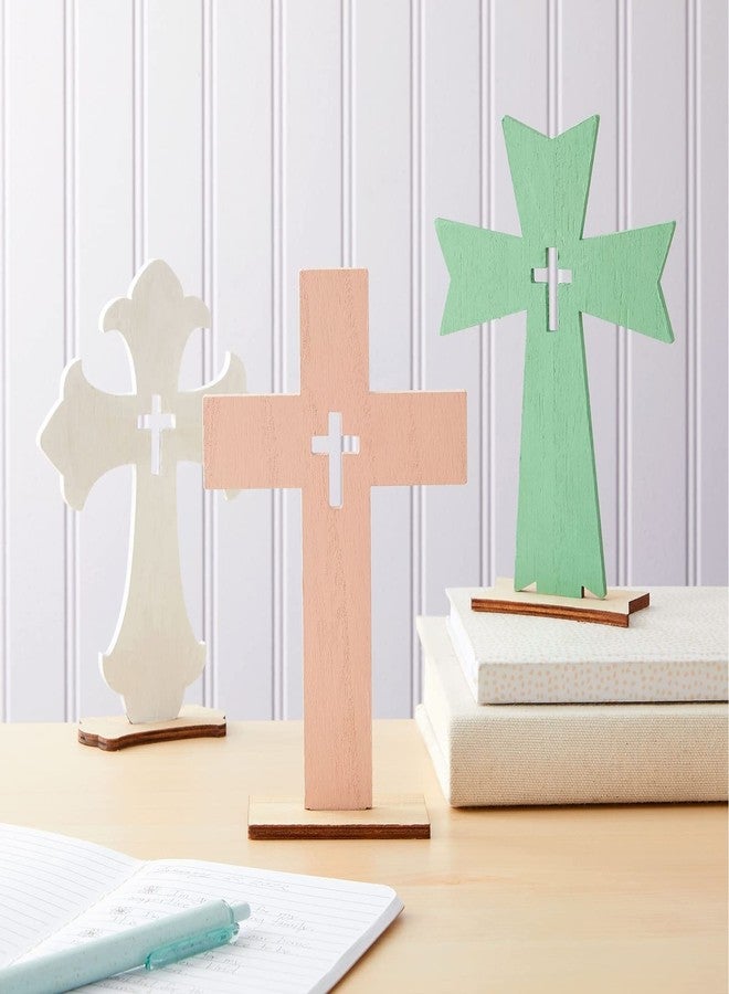 Bright Creations Wooden Crosses for Crafts - DIY Blanks to Paint & Cross Decor with Stands - Baptism Table Centerpieces & Favors - 12-Pack, 3 Sizes, Light Brown - Image 3