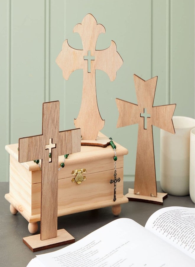 Bright Creations Wooden Crosses for Crafts - DIY Blanks to Paint & Cross Decor with Stands - Baptism Table Centerpieces & Favors - 12-Pack, 3 Sizes, Light Brown - Image 2