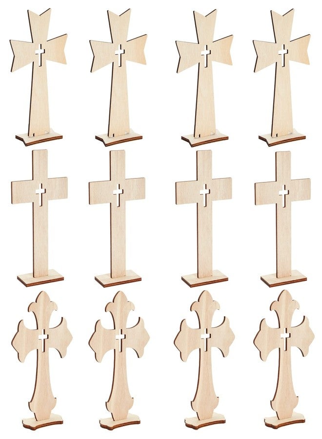 Bright Creations Wooden Crosses for Crafts - DIY Blanks to Paint & Cross Decor with Stands - Baptism Table Centerpieces & Favors - 12-Pack, 3 Sizes, Light Brown - Image 1
