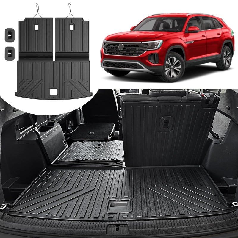 HOUCLEMIC Cargo Mat with Backrest Mat Compatible with 20182025 Volkswagen AtlasAll Weather Black TPE Cargo Liner for VW Atlas SE SEL Accessories67 Seats 2025 2024 2023