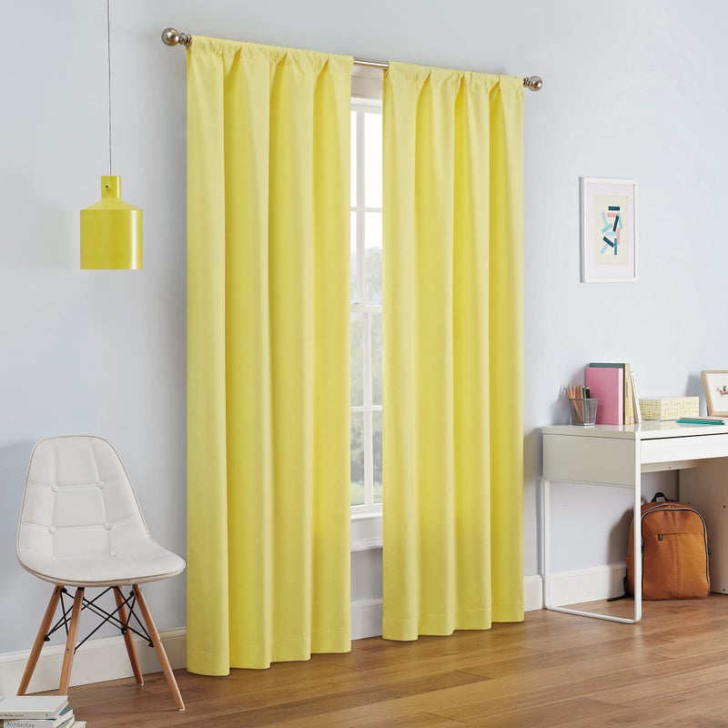 ECLIPSE Kendall Modern Blackout Thermal Rod Pocket Window Curtain for Bedroom or Living Room 1 Panel 42 X 54 Lemon - Image 1