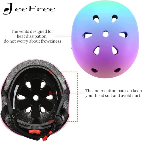 JEEFREE Adjustable Color Gradient Toddler Kids Bike Helmet for 3-5-8-14+Ages Girls Boys.Skateboard Bicycle Toddler Helmet 2-4 Years for Multi-Sports Cycling Scooter Inline Roller Skates Rollerblading - Image 3