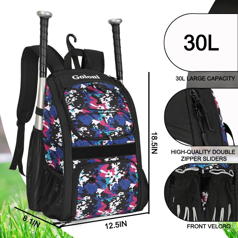 Goloni Youth Baseball Bag,Baseball Backpack with Shoes Compartment,Softball Bag with Fence Hook for T-Ball Bat & Equipment, for Batting Mitten, Helmet - Image 5
