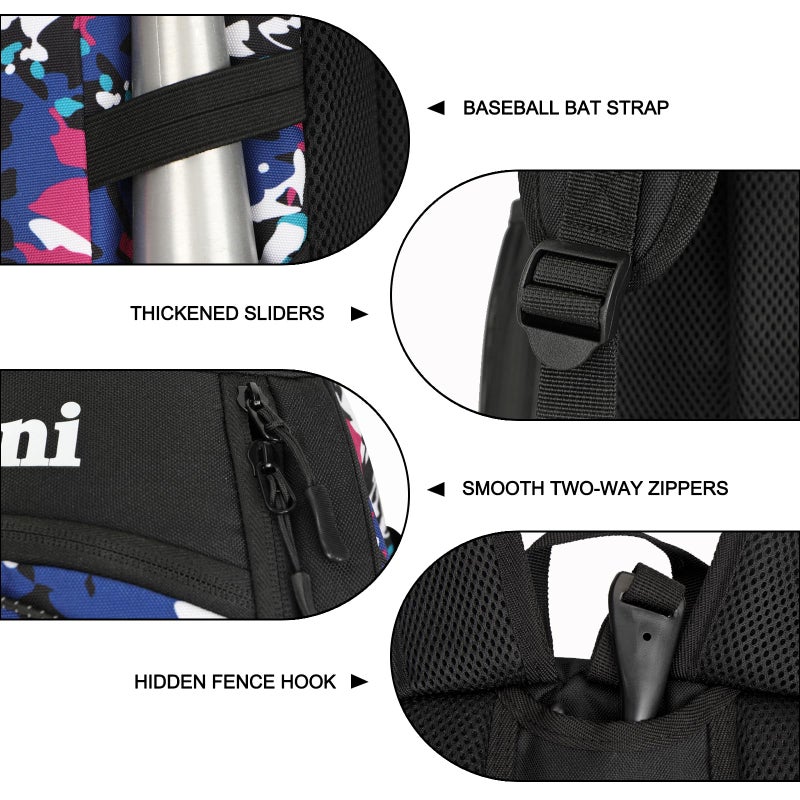 Goloni Youth Baseball Bag,Baseball Backpack with Shoes Compartment,Softball Bag with Fence Hook for T-Ball Bat & Equipment, for Batting Mitten, Helmet - Image 3