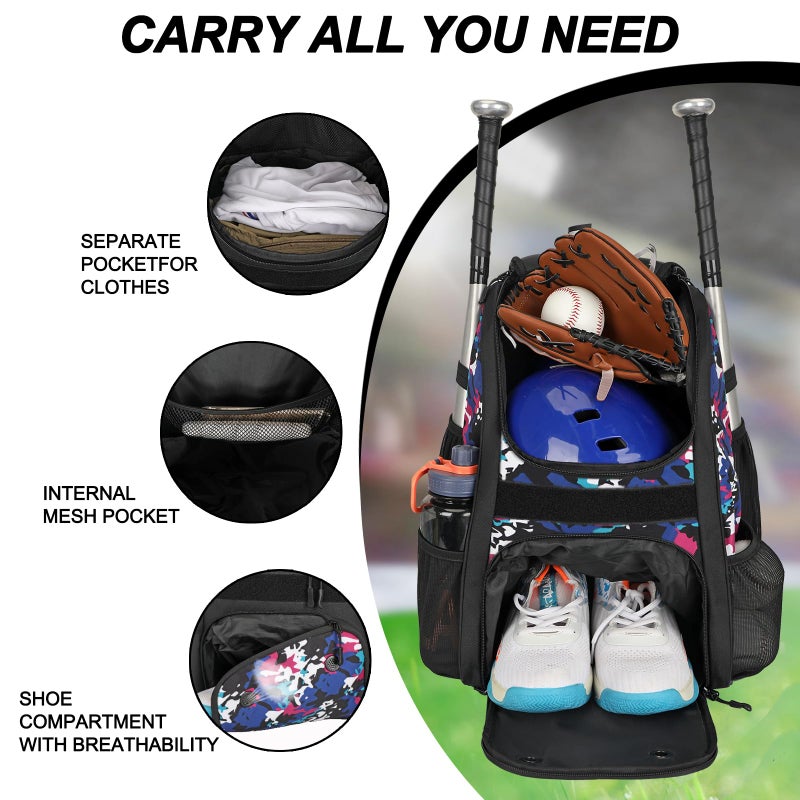 Goloni Youth Baseball Bag,Baseball Backpack with Shoes Compartment,Softball Bag with Fence Hook for T-Ball Bat & Equipment, for Batting Mitten, Helmet - Image 2