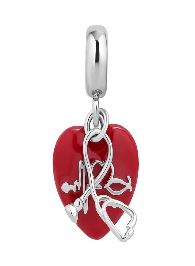 MiiFort Red Heart Stethoscope Charm Compatible with Pandora Bracelets Nurse Doctor Medical Person Gift Support Birthday Christmas Patience - Image 2