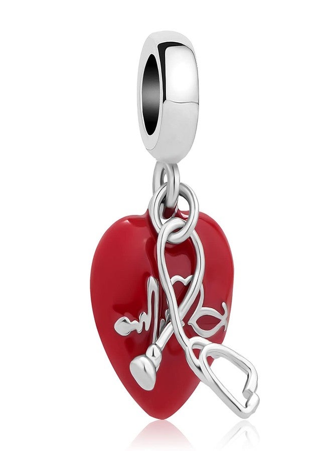 MiiFort Red Heart Stethoscope Charm Compatible with Pandora Bracelets Nurse Doctor Medical Person Gift Support Birthday Christmas Patience - Image 1