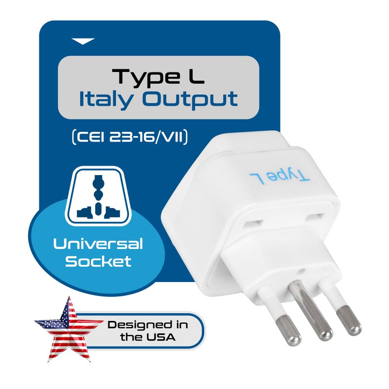 Ceptics Italy Power Adapter, Type L plug adapter, Universal Travel Adapter Chile, Italy travel adapter plug perfect for Rome, Lybia, Tunisia, Uruguay, GP-12A - White (3 Pack) - Image 3