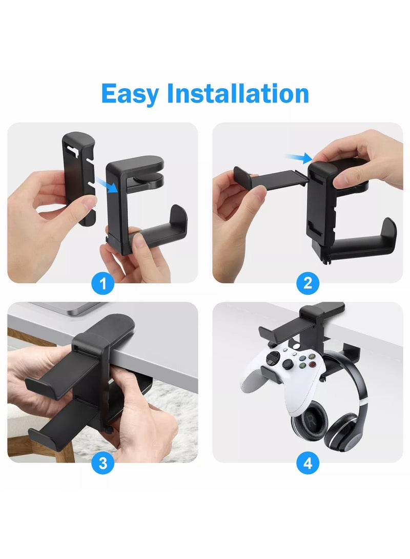 Headphone Stand, 3 in 1 Gaming Headphone  Controller Holder, Adjustable Clamp Headphone Stand Under Desk, with 2 Controller Holder, Rotating Arm  Cable Organizer, PC Gaming Accessory Holder (Black) - Image 5