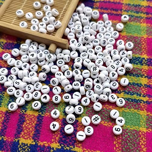 Looconi Amaney 600pcs Number Beads 0-9 Symbol # Heart Beads 7x4mm White Acrylic Beads with Storage Box - Image 5