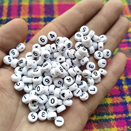 Looconi Amaney 600pcs Number Beads 0-9 Symbol # Heart Beads 7x4mm White Acrylic Beads with Storage Box - Image 4