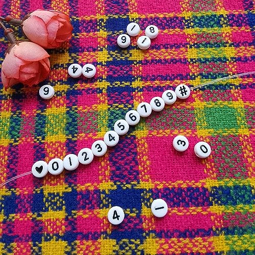Looconi Amaney 600pcs Number Beads 0-9 Symbol # Heart Beads 7x4mm White Acrylic Beads with Storage Box - Image 3