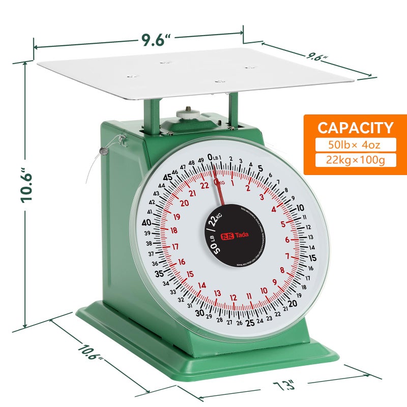 ta da Tada 50lb Heavy Duty Mechanical Dial Kitchen and Food Scale with Stainless Steel Platform - Image 5