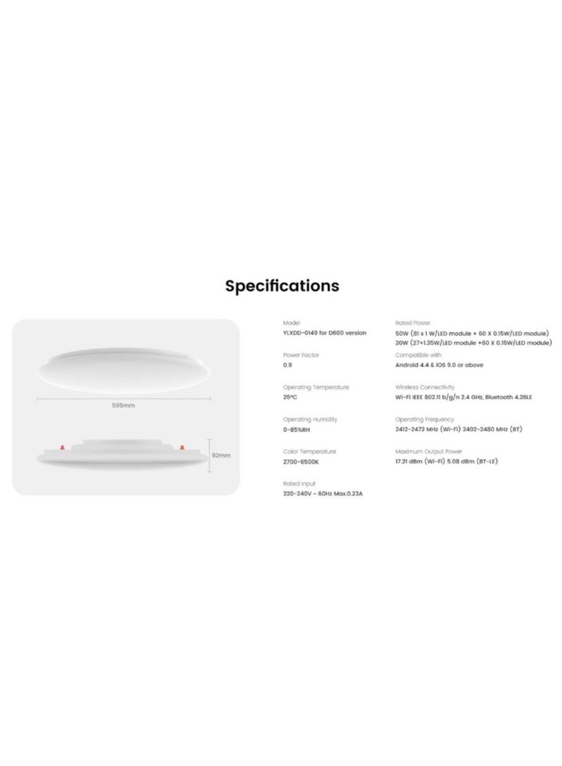 Yeelight YEELIGHT ARWEN D600 Series Smart LED Ceiling Light - RGB Full - Ra98 - 50W | White - Image 3