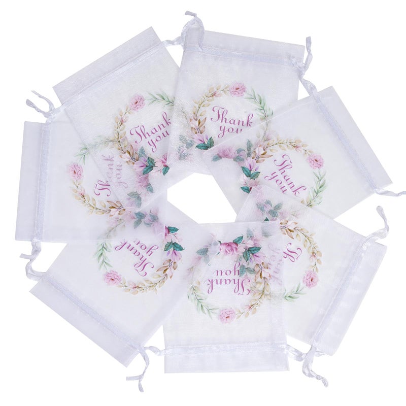 Bskifnn 50 Pcs Organza Bags Thank You Printed Satin Drawstring Organza Pouch Candy Bags Wedding Party Favor Gift Bag Jewelry Pouch (White, 4Ã—4.8 Inch) - Image 3