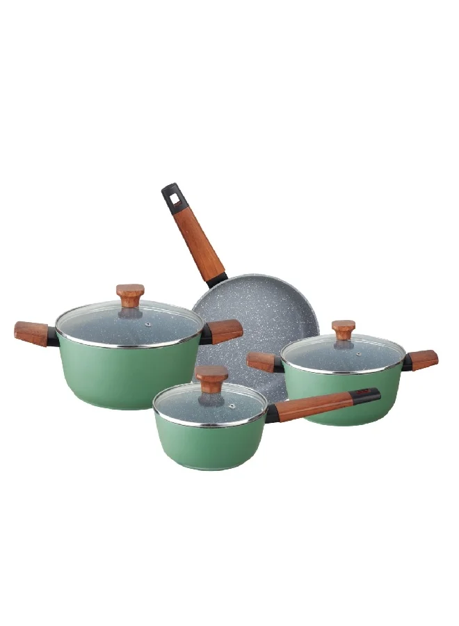 PARFAIT 7-Piece Durable Non-Stick Aluminium Cookware Set Green And Grey 30.5 X 15.5 X 55.5 Cm 2019F-10