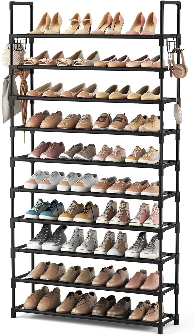 VTRIN 10 Tier Shoe Rack Tall Large Capacity 50 Pair Wide Shoe Organizer with Two Hooks Sturdy Metal Shoe Shelf for Entryway, Closet, Bedroom - Image 1