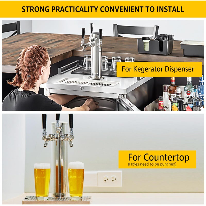 MRbrew 3 Tap Draft Beer Tower, SS 3'' Kegerator Tower & Stainless Core Self-Closing Faucet Pre-assembled Keg Tower Support Countertop and Kegerator Installation for Home, Bar, Party Beer Dispenser - Image 4