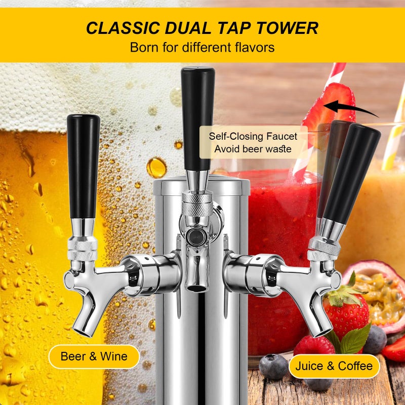 MRbrew 3 Tap Draft Beer Tower, SS 3'' Kegerator Tower & Stainless Core Self-Closing Faucet Pre-assembled Keg Tower Support Countertop and Kegerator Installation for Home, Bar, Party Beer Dispenser - Image 5