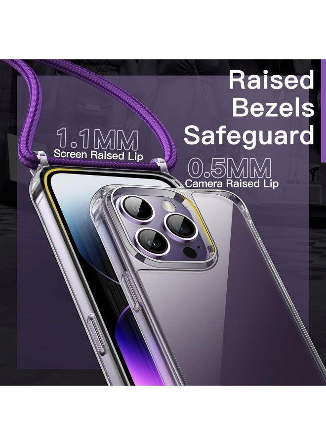 Crossbody Case For IPhone 14 Pro 6.1-Inch With Adjustable Lanyard Strap Clear Transparent Anti-Yellowing Shockproof Protective Phone Cover With Neck Cord (Deep Purple) - Image 4
