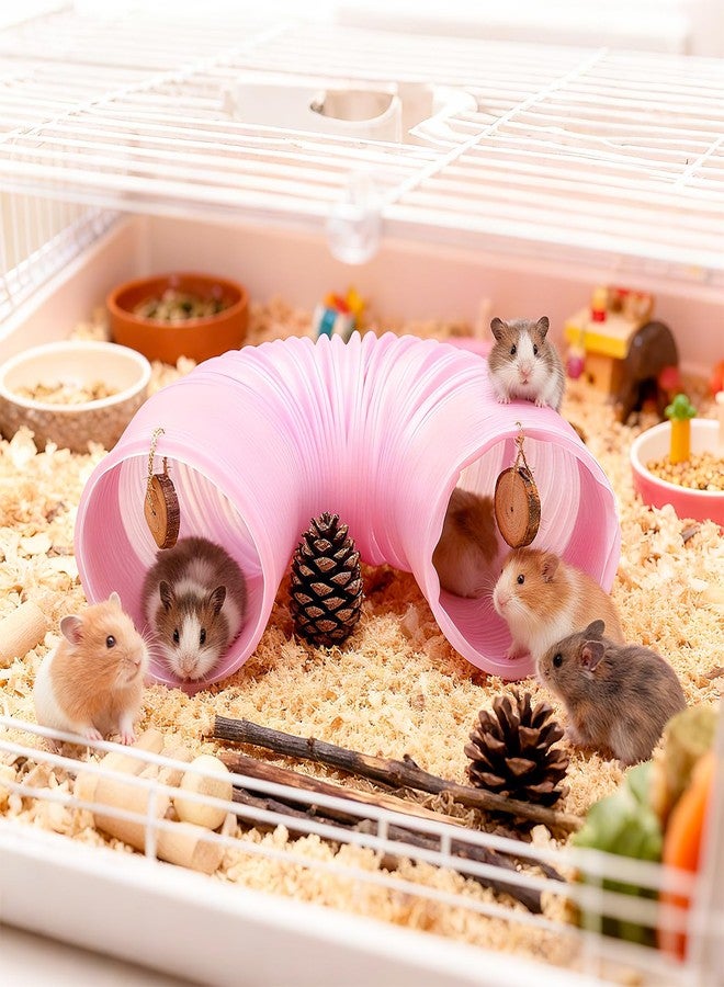 matafat Guinea Pig Toys Kit with Pink Hamster Fun Plastic Tunnel Small Animals Chew Toys with Natural Timothy Hay Chips, 30 Pcs Hamster Cage Accessories for Gerbils, Rats, Mice, Ferrets (Pink) - Image 3