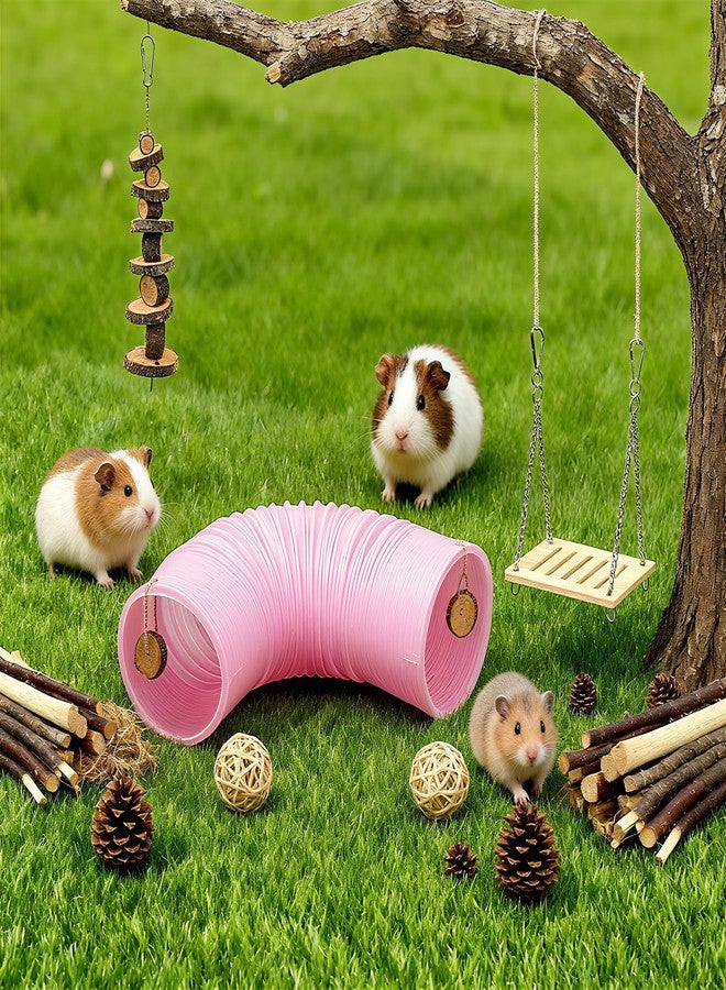 matafat Guinea Pig Toys Kit with Pink Hamster Fun Plastic Tunnel Small Animals Chew Toys with Natural Timothy Hay Chips, 30 Pcs Hamster Cage Accessories for Gerbils, Rats, Mice, Ferrets (Pink) - Image 4