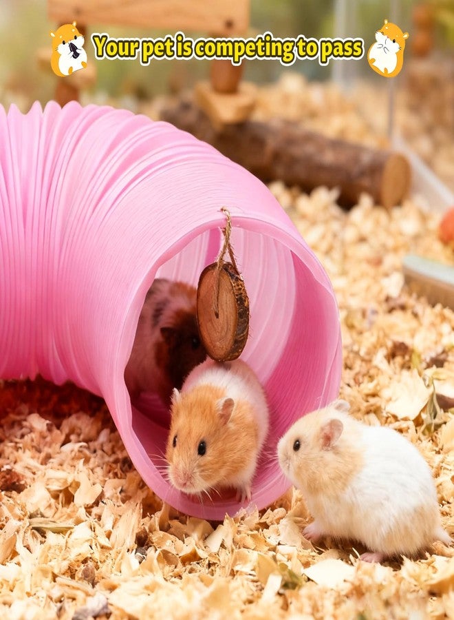 matafat Guinea Pig Toys Kit with Pink Hamster Fun Plastic Tunnel Small Animals Chew Toys with Natural Timothy Hay Chips, 30 Pcs Hamster Cage Accessories for Gerbils, Rats, Mice, Ferrets (Pink) - Image 2