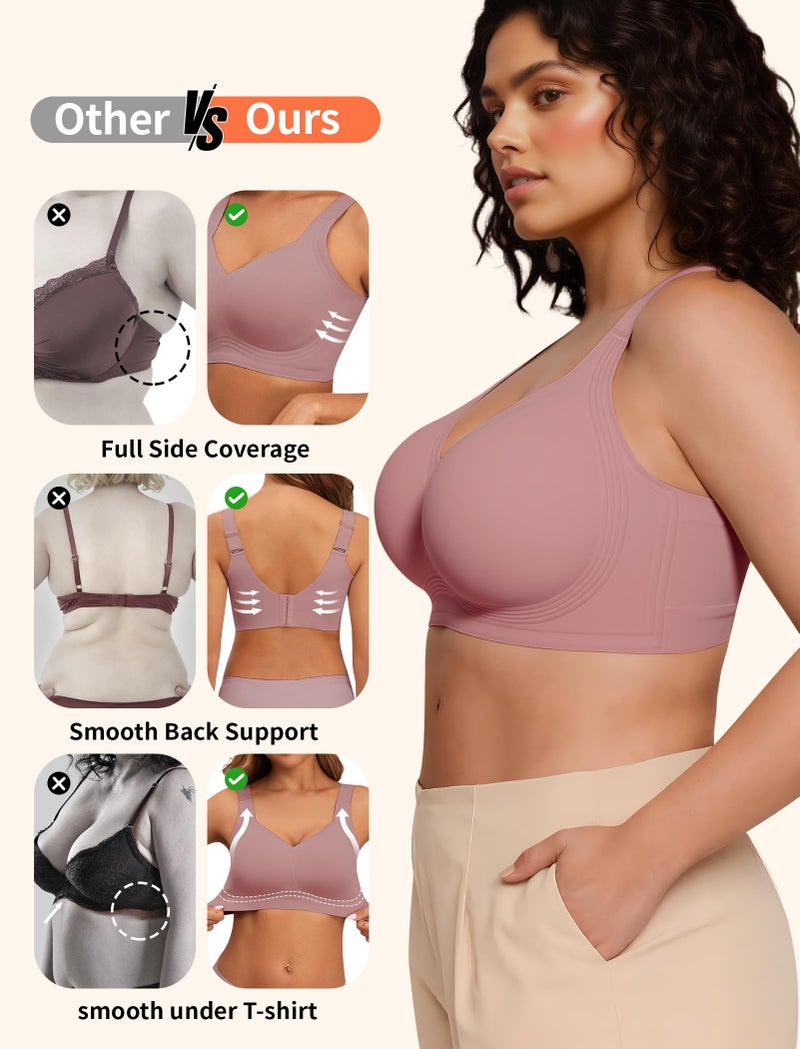 PoseFree Womens Bras No Underwire Full Support Back Fat Smoothing Bralette Wireless Push Up Plus Size Sports Bra (Mauve,M) - Image 4