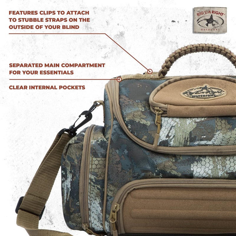 Rig Em Right Rig'Em Right Waterfowl Lock and Load Duck Hunting Blind Bag with Molded Ammo Compartments, Sunglasses Case, Drink Holder and More (Optifade Timber Camo) - Image 3