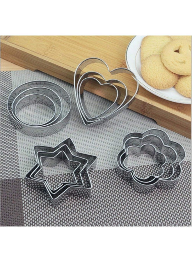 Inditradition 12 Pieces Cookie Cutter Set | 4 Different Shapes, 3 Sizes, Stainless Steel - Image 1