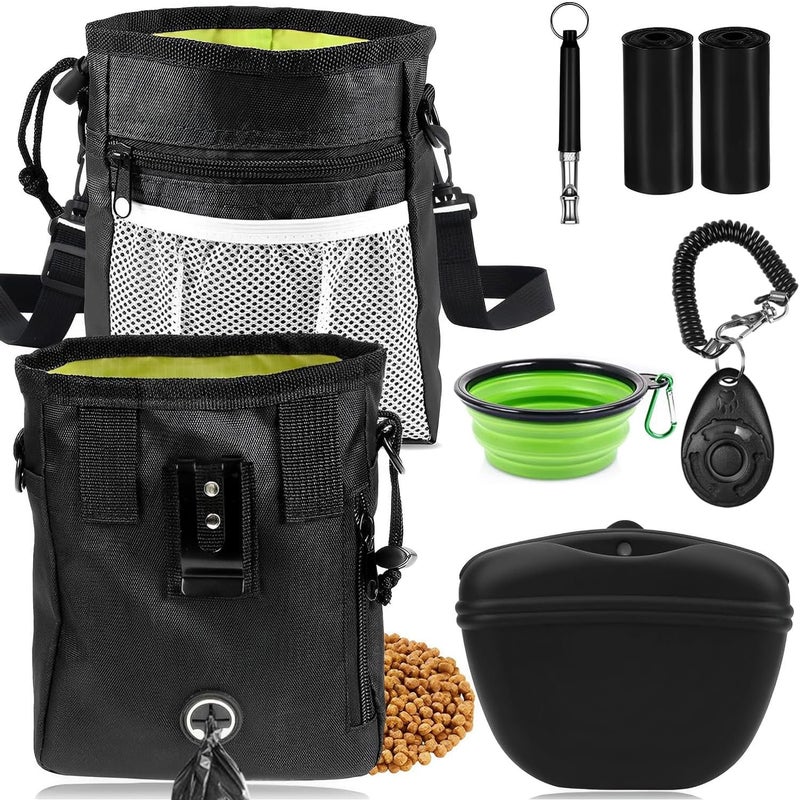 JIURUN Dog Treat Pouch for Pet Training - Dog Treat Bag (Black) - Dog Training Kit, Dog Clicker for Training, Silicone Treat Bag, 2-in-1 Whistle Clicker, Collapsible Dog Bowl, 2 Dog Poop Bag - Image 1