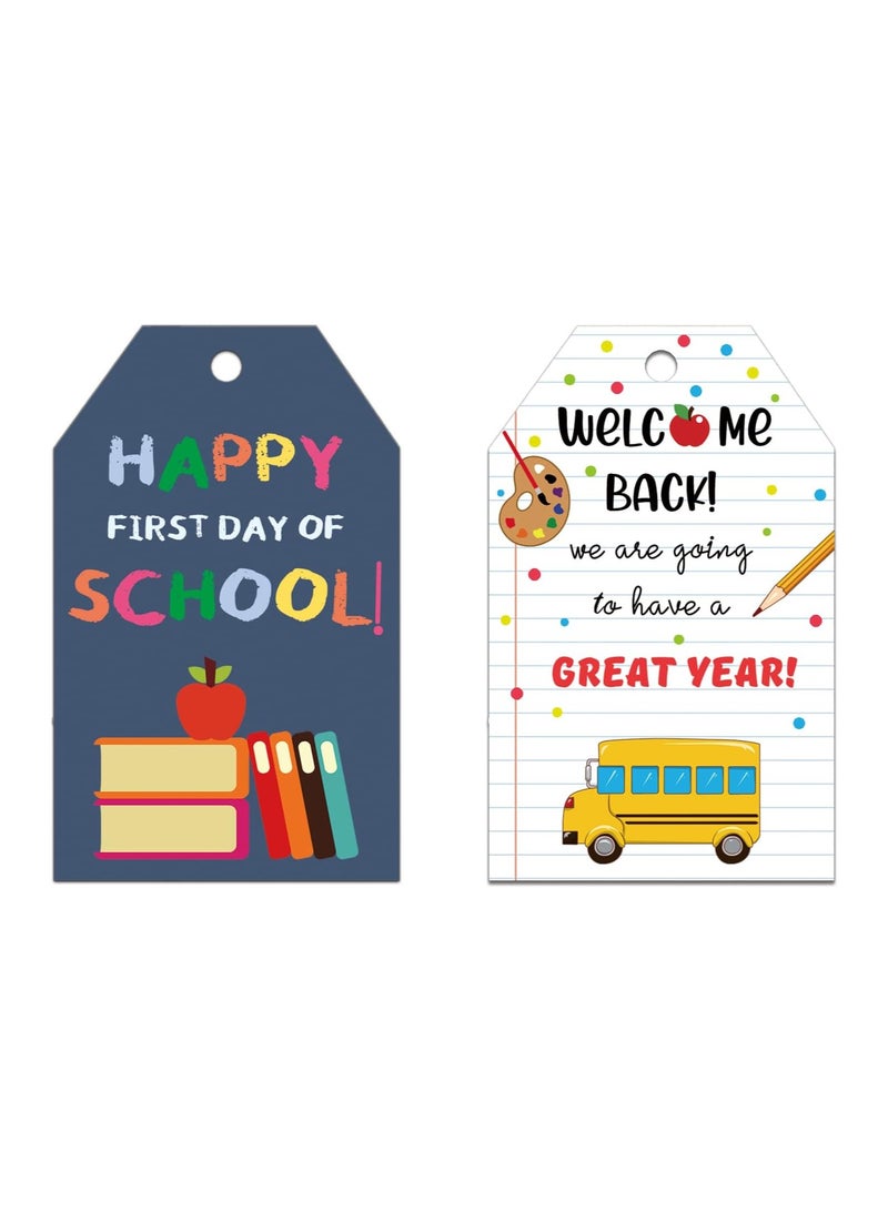 50 Welcome Back to School Tags with String, Happy First Day of School Gift Tags, Welcome Back to School Party Favor Wrapping Supplies