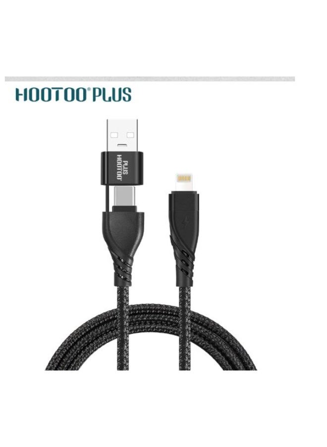 هوتو كابل شحن سريع HOOTOO موديل HT-097 – الحل المثالي لجهازك مع كابل بيانات فائق الكفاءة بقدرة تصل إلى 27W، يدعم منافذ USB وType-C إلى لايتنينغ، ويمنحك شحنًا سريعًا وآمنًا مع مزامنة عالية السرعة، بالإضافة إلى تصميمه المتين القابل للانحناء والمصنوع لتحمّل الاستخدام اليومي المكثّف، ليقدّم لك أداءً مستقرًا وموثوقًا يناسب جميع احتياجاتك التقنية أينما كنت سلك شاحن يو اس بي لمنفذين منفذ الايفون ومنفذ تايب سي لايفون ولجلكسي  اللون الاسود يدعم منافذ يو اس بي  وايو اس بي والتايب سي يدعم اجهزة الايفون والايباد كابل شحن سريع ايفون إلى نوع يواس بي وتايب سي  متين ومقاوم للحرارة، سلك شاحن ابل سلك شاحن لايفون سلك شاحن بمنفذيو اس بي لشاحن الايفون سلك شاحن ايفون اصلي سلك شاحن يو اس بي لتايب سي لايفون والجلكسي سلك شاحن شاحن اندرويد اصلي كابل كيبيل جالكسي كيبل يو اس بي - Image 2