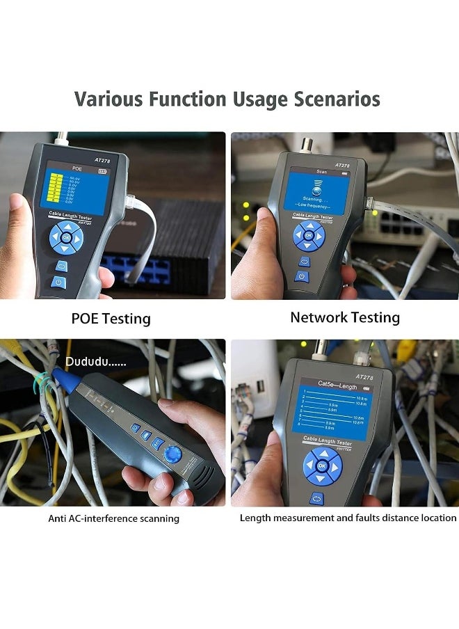 Generic - Network Cable Tester, AT278 TDR Multi-functional LCD Tracker For RJ45, RJ11, BNC, Metal Cable, PING/POE NF-8601S - Image 1