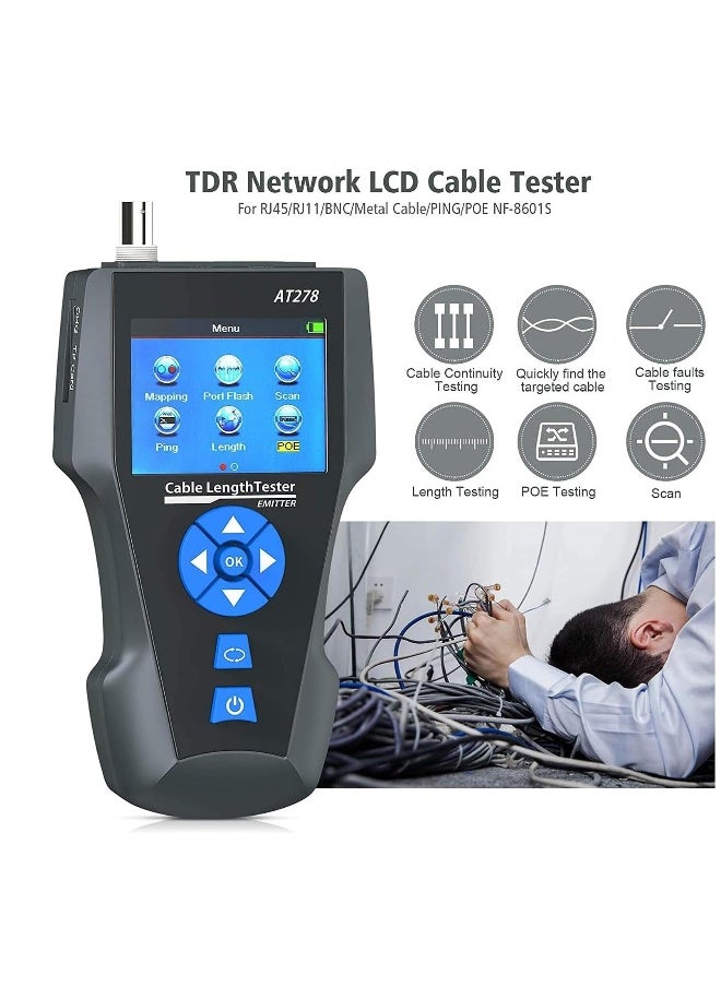 Generic - Network Cable Tester, AT278 TDR Multi-functional LCD Tracker For RJ45, RJ11, BNC, Metal Cable, PING/POE NF-8601S - Image 1