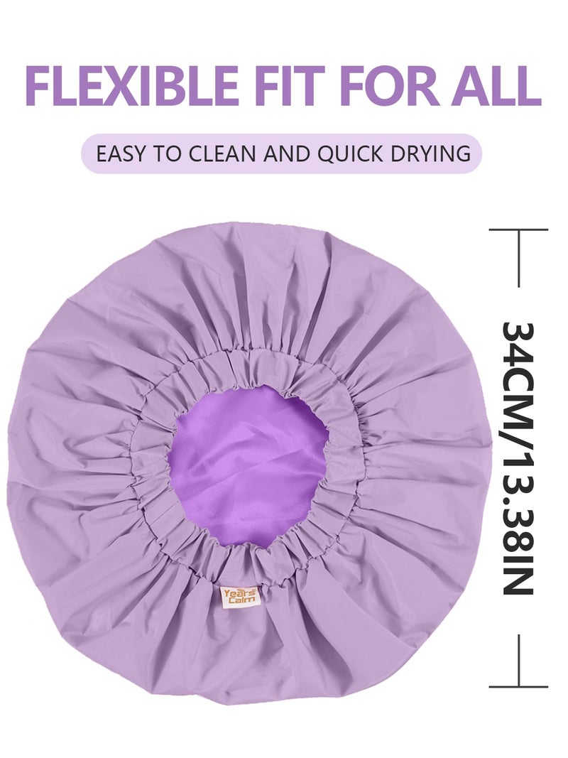 Years calm Reusable Waterproof Shower Caps for Women, Hair Caps for Showers, Double-Layer Elastic Design, for All Hairstyles, Travel-Friendly (Purple) - Image 2