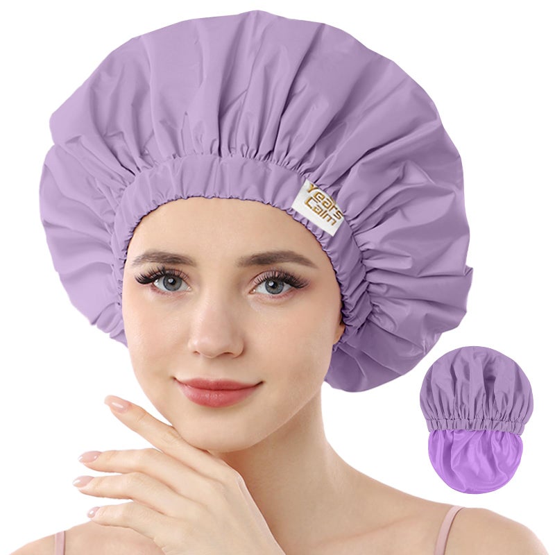 Years calm Reusable Waterproof Shower Caps for Women, Hair Caps for Showers, Double-Layer Elastic Design, for All Hairstyles, Travel-Friendly (Purple) - Image 1