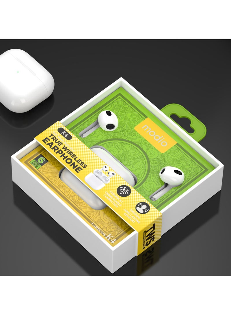 modio K4 True Wireless Earbuds – Ice Color, Bluetooth Connectivity, Noise & Echo Cancellation, Enhanced Call Clarity, Ergonomic Comfortable Fit, Hassle-Free Setup, Modern Sleek Design, Wireless Headphones for Music & Calls - Image 3