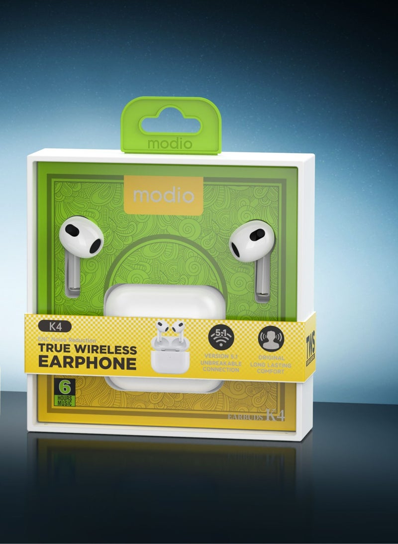 modio K4 True Wireless Earbuds – Ice Color, Bluetooth Connectivity, Noise & Echo Cancellation, Enhanced Call Clarity, Ergonomic Comfortable Fit, Hassle-Free Setup, Modern Sleek Design, Wireless Headphones for Music & Calls - Image 5