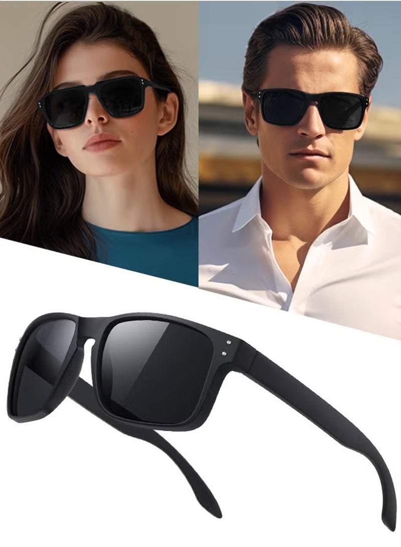 بينكو نظارات شمسية ريترو مربعة للرجال والنساء، تصميم كلاسيكي، حماية من الأشعة فوق البنفسجية 400، نظارات رياضية مستقطبة، نظارات شمسية رجالية للقيادة والسفر والاستخدام اليومي، نظارات كلاسيكية للصيد وركوب الدراجات، لون أسود. - Image 1