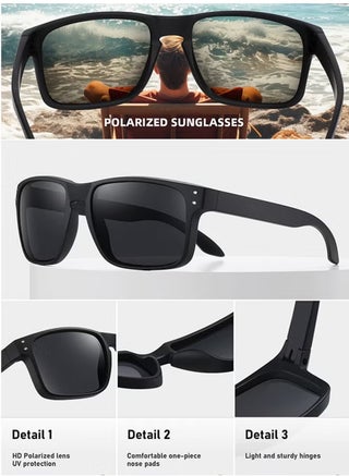 Retro Square Sunglasses Men Women UV400 Protection Classic Design, Polarized Sports Sunglasses, Men's Sun Glassess for Mens Sunglass for Driving Travel Daily Shades,Classic Fishing, Cycling Goggles,  Black - view 3