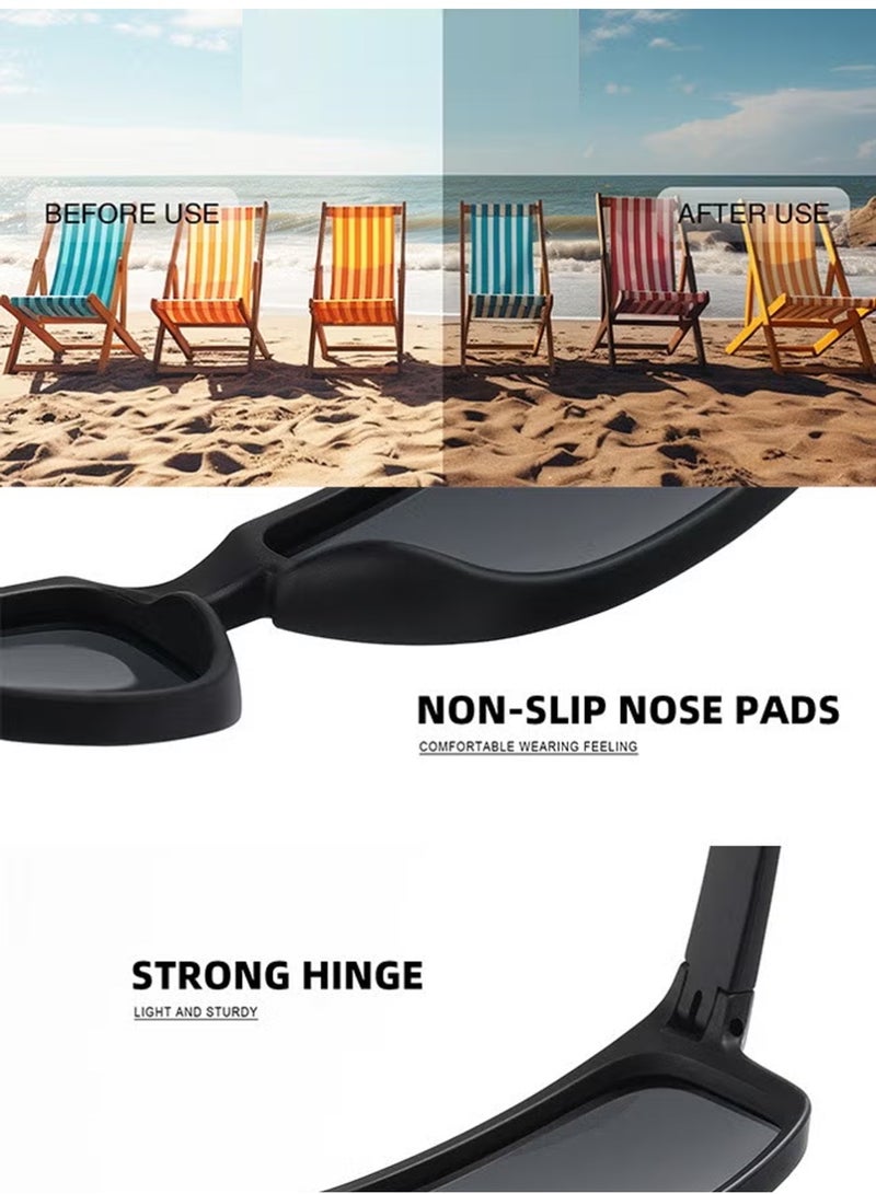 بينكو نظارات شمسية ريترو مربعة للرجال والنساء، تصميم كلاسيكي، حماية من الأشعة فوق البنفسجية 400، نظارات رياضية مستقطبة، نظارات شمسية رجالية للقيادة والسفر والاستخدام اليومي، نظارات كلاسيكية للصيد وركوب الدراجات، لون أسود. - Image 2